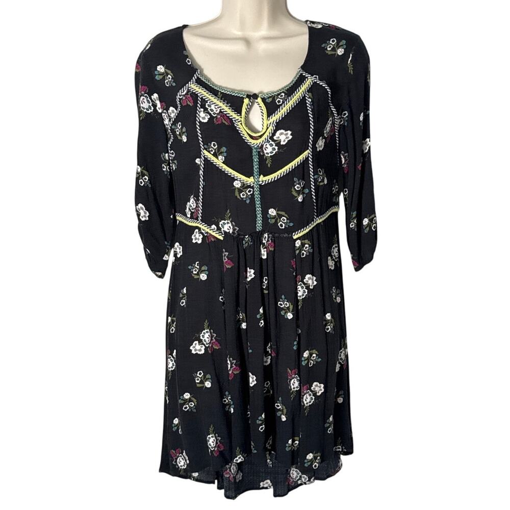 Free People Womens Prairie Style Black‎ Floral Mini Dress Size XS